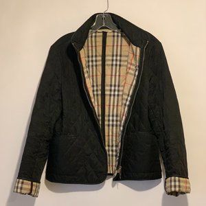 Burberry London Jacket Black w/Plaid Lining and Cuffs Size Medium